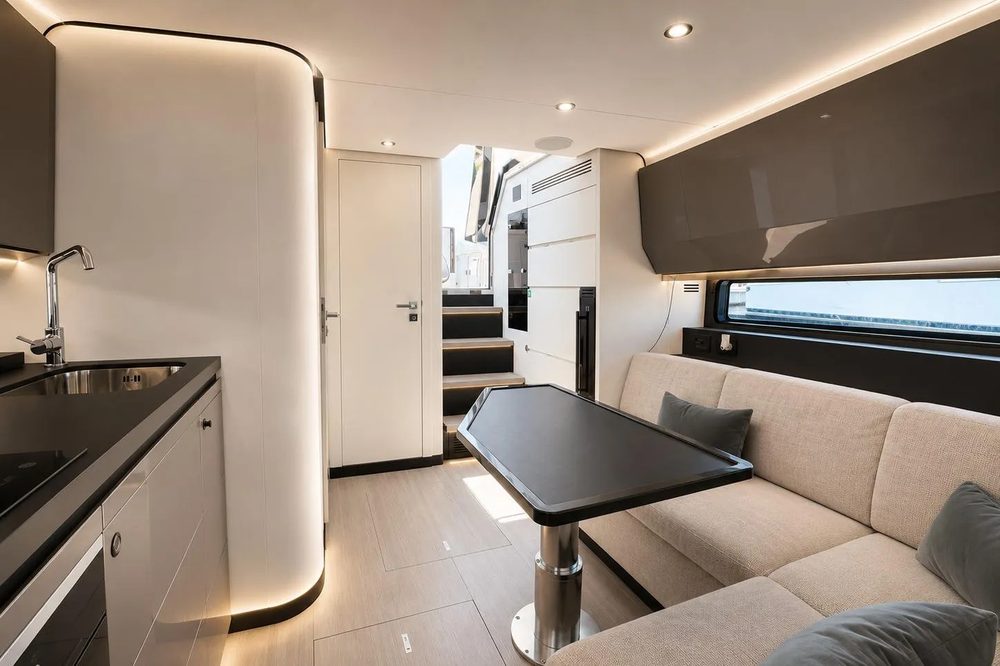 The galley and dinette below deck